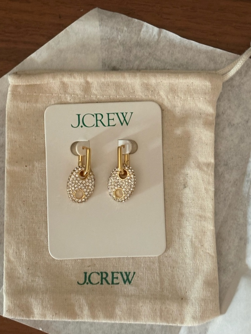 J. Crew Gold Pavé Oval Drop Earrings
